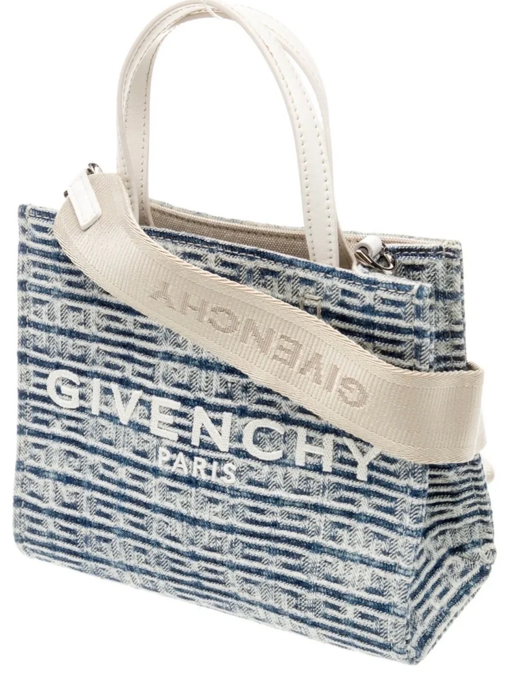 Givenchy Blue Denim Tote with Cream Leather Handles & Strap